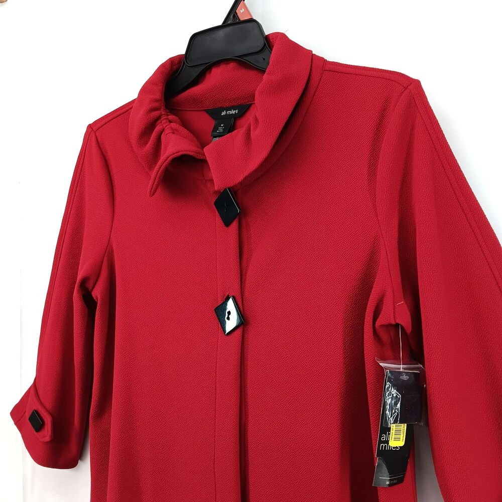 Ali Miles Jacket Womens Medium Red Ruffled Collar Oversized Buttons Blazer NWT - Picture 2 of 6